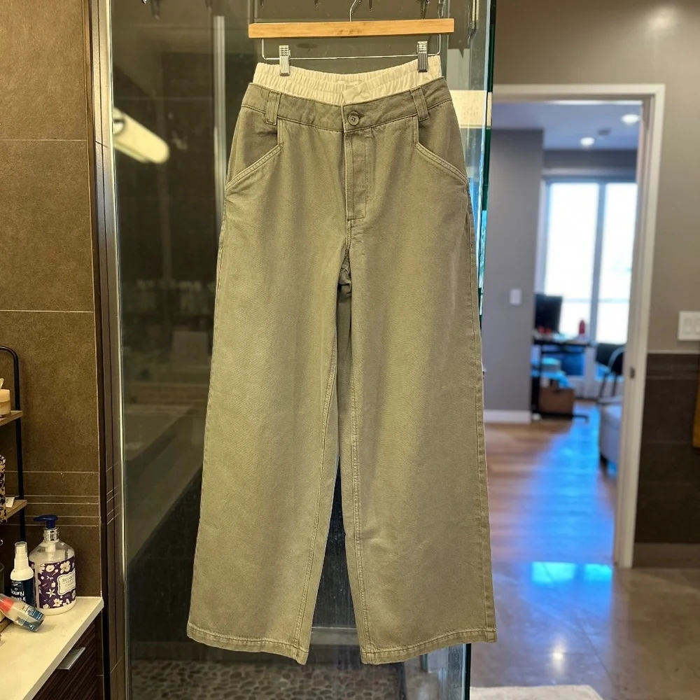 Topshop Boxer Waistband Cotton-Blend Wide-Leg Denim Pants (Grey/White) - Picture 8 of 16